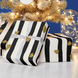 Zwart stripes Golden Heart Wrappapier Cadeaupapier