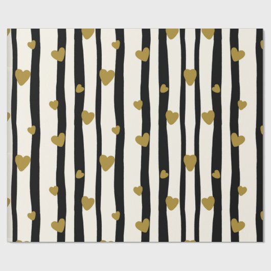 Zwart stripes Golden Heart Wrappapier Cadeaupapier (Vlak)