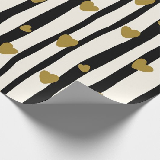 Zwart stripes Golden Heart Wrappapier Cadeaupapier (Hoek)