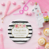 Zwart Stripes Goud Roze Bloemen Baby shower Bord (Feest)