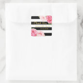 Zwart Stripes Roze Bloemen Baby shower Dank u Vierkante Sticker (Tas)