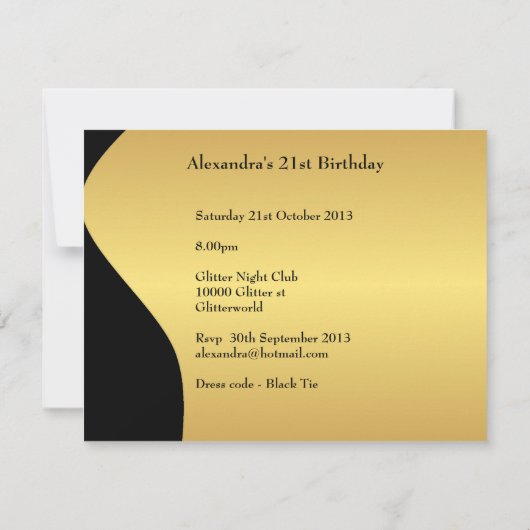 Zwart Stropdas 21e verjaardagsfeest zwart en goud Kaart (Achterkant)
