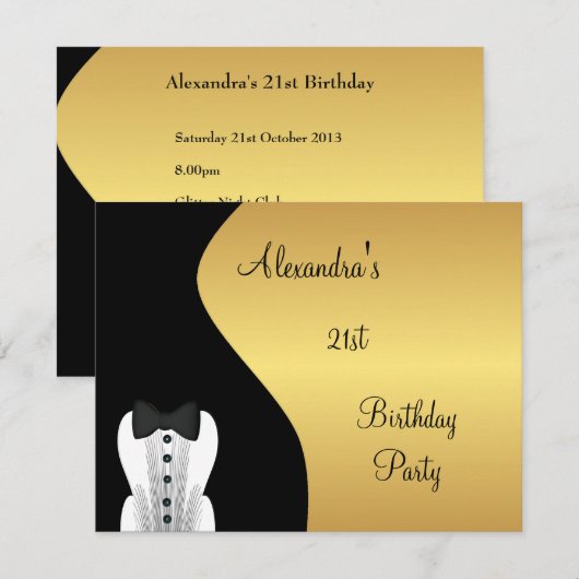 Zwart Stropdas 21e verjaardagsfeest zwart en goud Kaart (Voorkant / Achterkant)