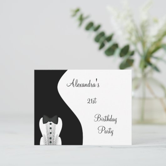 Zwart Stropdas 21ste Verjaardagsfeest Zwart & Wit Kaart (Staand voorkant)