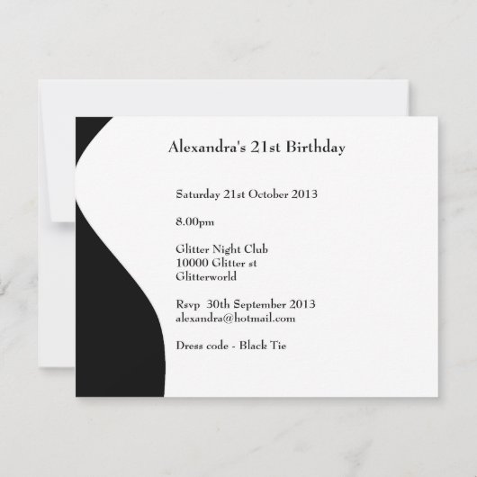 Zwart Stropdas 21ste Verjaardagsfeest Zwart & Wit Kaart (Achterkant)