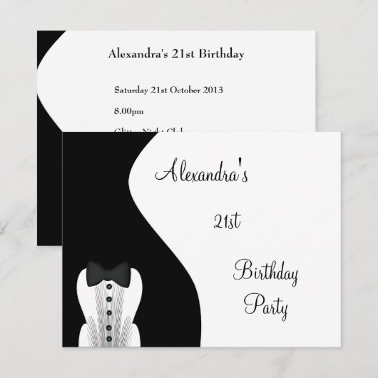 Zwart Stropdas 21ste Verjaardagsfeest Zwart & Wit Kaart (Voorkant / Achterkant)
