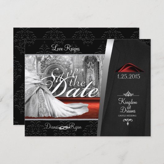 Zwart Stropdas Bewaar de datum Save The Date (Voorkant / Achterkant)