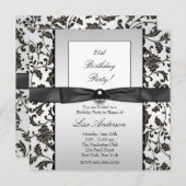 Zwart Stropdas Damask Vrouwen 21ste Verjaardagsfee Kaart (Voorkant / Achterkant)