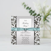 Zwart Stropdas Damask Vrouwen Verjaardagsfeest Kaart (Staand voorkant)