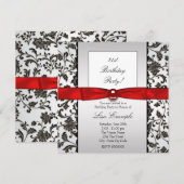 Zwart Stropdas Damask Vrouwen Verjaardagsfeest Kaart (Voorkant / Achterkant)