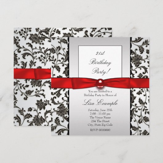 Zwart Stropdas Damask Vrouwen Verjaardagsfeest Kaart (Voorkant / Achterkant)