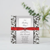 Zwart Stropdas Damask Vrouwen Verjaardagsfeest Kaart (Staand voorkant)