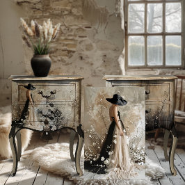 Zwart Stropdas, Elegant Vrouw Portret & Bloemen Tissuepapier