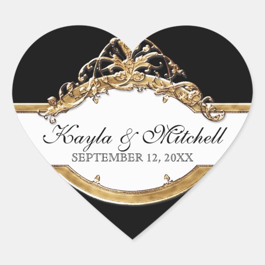 Zwart Stropdas Elegantie 2, Golden bijpassende Sti Hart Sticker (Voorkant)