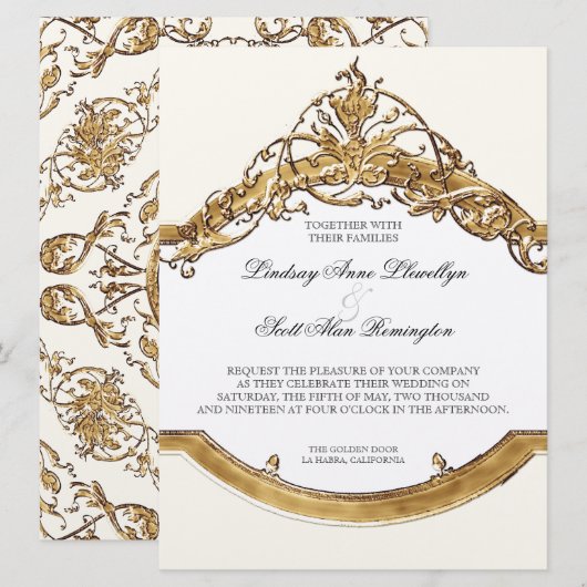 Zwart Stropdas Elegantie 2, Golden Wedding Invitat Kaart (Voorkant / Achterkant)