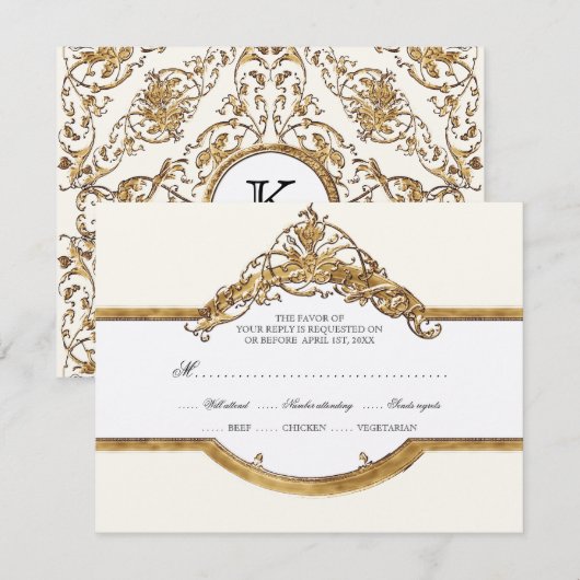 Zwart Stropdas Elegantie 2, Golden Wedding RSVP-Ka RSVP Kaartje (Voorkant / Achterkant)
