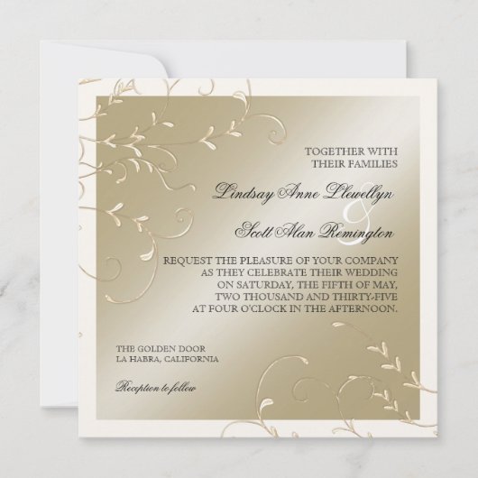 Zwart Stropdas Elegantie, Champagne Cream Trouwkaa Kaart (Voorkant)