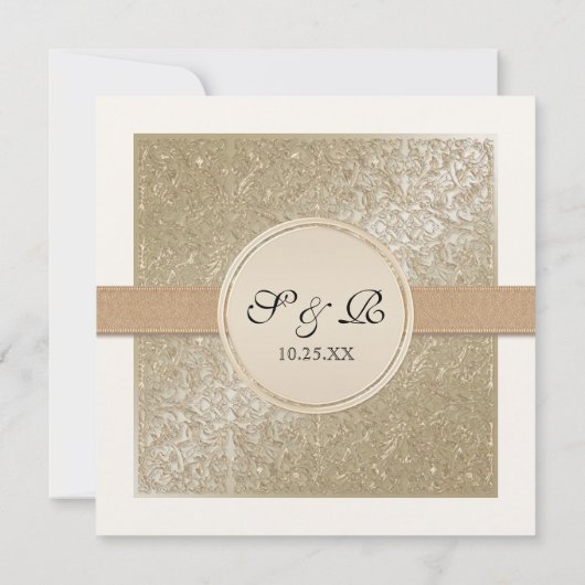 Zwart Stropdas Elegantie, Champagne Cream Trouwkaa Kaart (Achterkant)