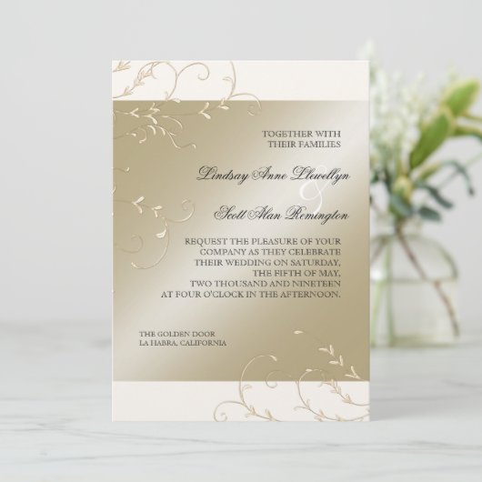 Zwart Stropdas Elegantie, Champagne Cream Trouwkaa Kaart (Staand voorkant)