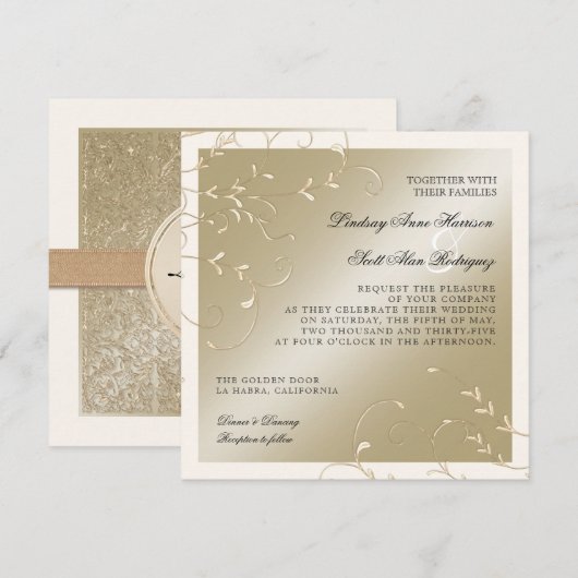 Zwart Stropdas Elegantie, Champagne Cream Trouwkaa Kaart (Voorkant / Achterkant)