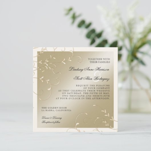 Zwart Stropdas Elegantie, Champagne Cream Trouwkaa Kaart (Staand voorkant)