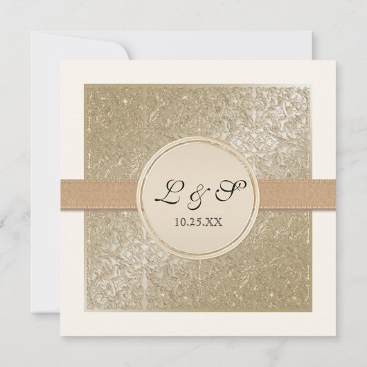 Zwart Stropdas Elegantie, Champagne Cream Trouwkaa Kaart (Achterkant)