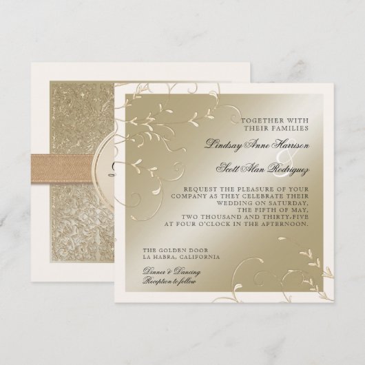 Zwart Stropdas Elegantie, Champagne Cream Trouwkaa Kaart (Voorkant / Achterkant)