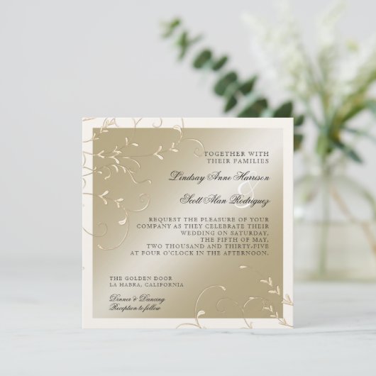 Zwart Stropdas Elegantie, Champagne Cream Trouwkaa Kaart (Staand voorkant)