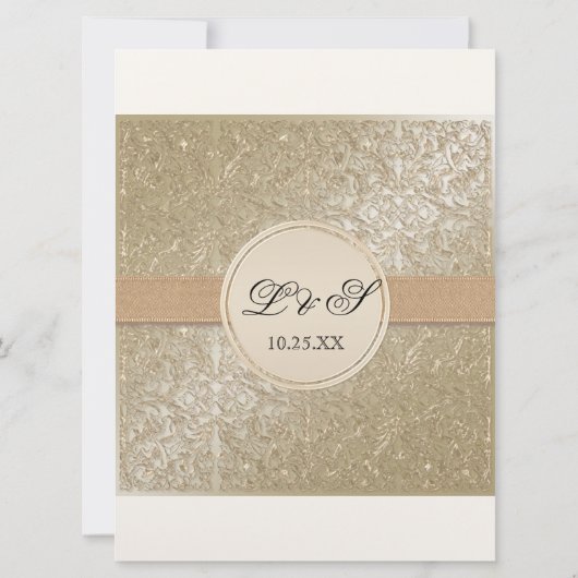 Zwart Stropdas Elegantie, Champagne Cream Trouwkaa Kaart (Achterkant)