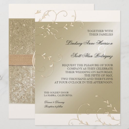 Zwart Stropdas Elegantie, Champagne Cream Trouwkaa Kaart (Voorkant / Achterkant)