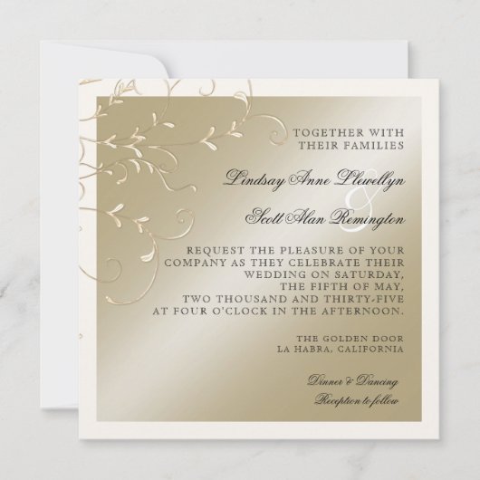 Zwart Stropdas Elegantie, Champagne Cream Trouwkaa Kaart (Voorkant)