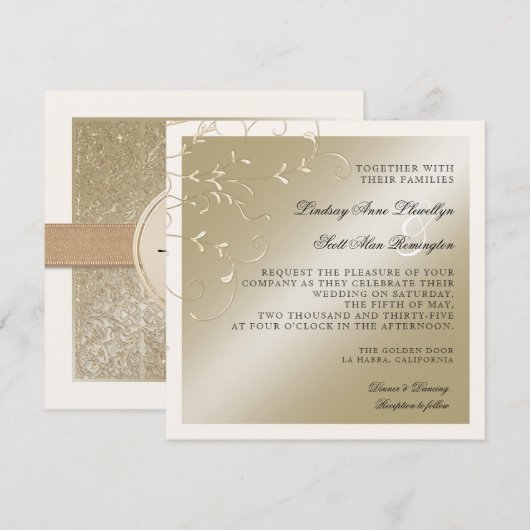 Zwart Stropdas Elegantie, Champagne Cream Trouwkaa Kaart (Voorkant / Achterkant)