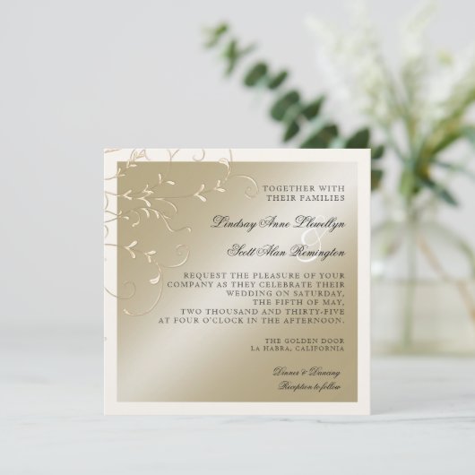 Zwart Stropdas Elegantie, Champagne Cream Trouwkaa Kaart (Staand voorkant)