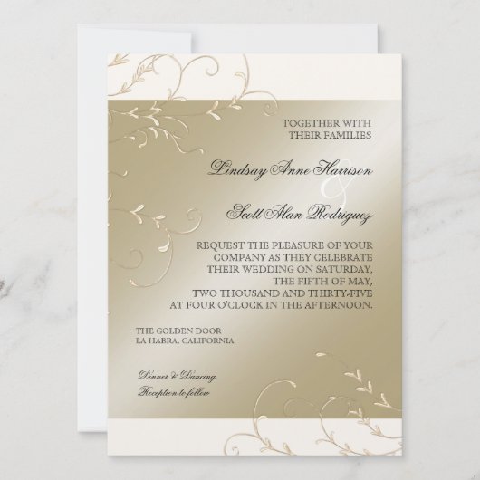 Zwart Stropdas Elegantie, Champagne Cream Trouwkaa Kaart (Voorkant)