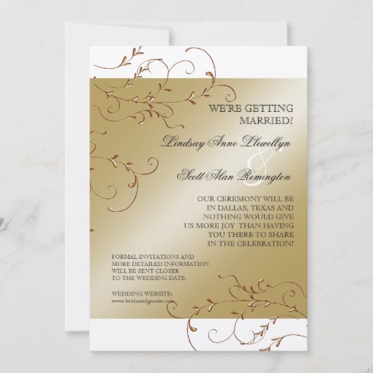 Zwart Stropdas elegantie, Golden Save the Date Inv (Voorkant)