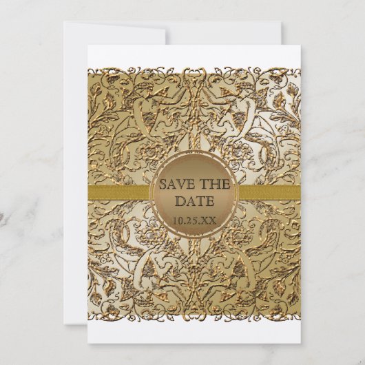 Zwart Stropdas elegantie, Golden Save the Date Inv (Achterkant)
