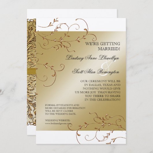 Zwart Stropdas elegantie, Golden Save the Date Inv (Voorkant / Achterkant)