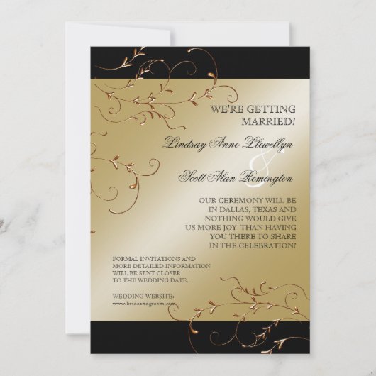 Zwart Stropdas elegantie, Golden Save the Date Inv Kaart (Voorkant)