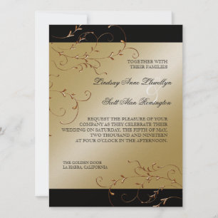 Zwart Stropdas Elegantie, Golden Wedding Invitatio Kaart
