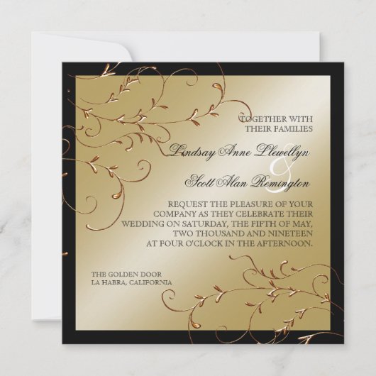 Zwart Stropdas Elegantie, Golden Wedding Invitatio Kaart (Voorkant)