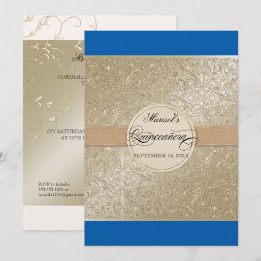 Zwart Stropdas elegantie, kobalt blauw crème Quinc Kaart (Voorkant / Achterkant)