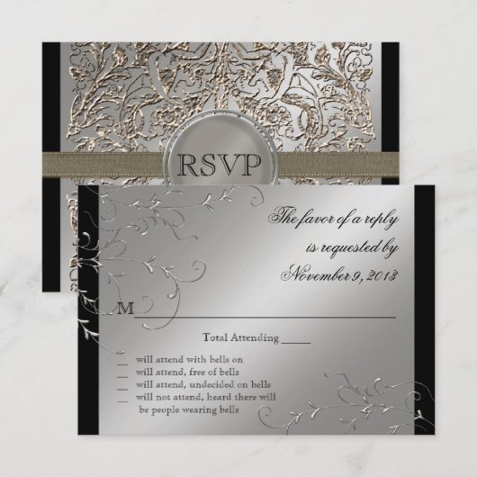 Zwart Stropdas Elegantie, RSVP-Respons Kaarten RSVP Kaartje (Voorkant / Achterkant)