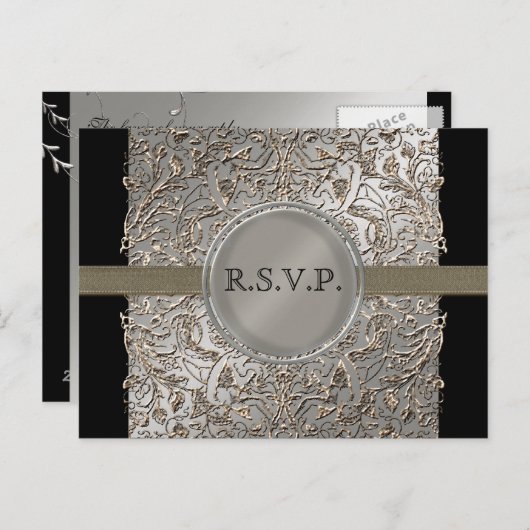 Zwart Stropdas Elegantie, RSVP Response Kaart Brie (Voorkant / Achterkant)