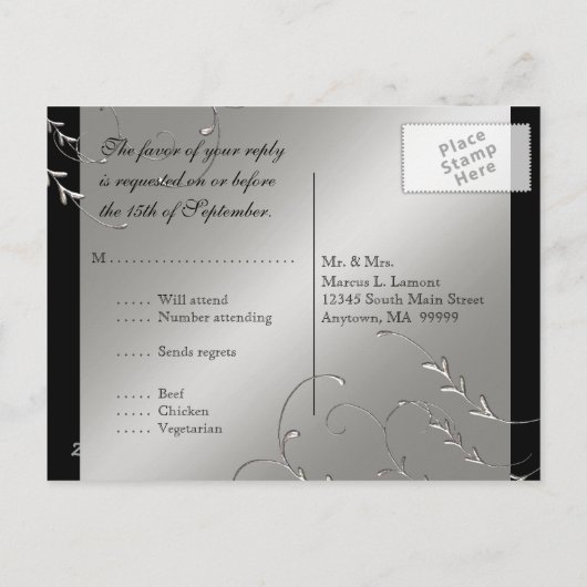 Zwart Stropdas Elegantie, RSVP Response Kaart Brie (Achterkant)