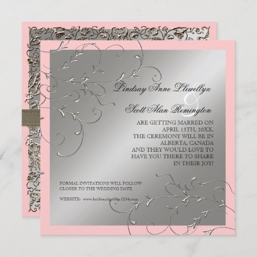 Zwart Stropdas elegantie, zilver sparen de Datum n Save The Date (Voorkant / Achterkant)