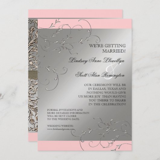 Zwart Stropdas elegantie, zilver sparen de Datum n Save The Date (Voorkant / Achterkant)