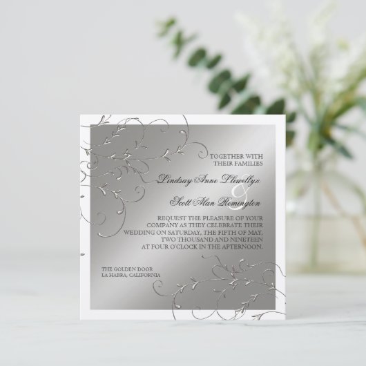 Zwart Stropdas Elegantie, Zilveren bruiloft uitnod Kaart (Staand voorkant)