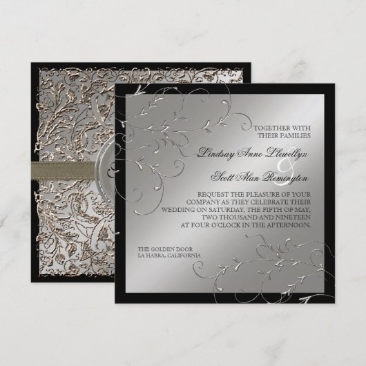 Zwart Stropdas Elegantie, Zilveren bruiloft uitnod Kaart (Voorkant / Achterkant)