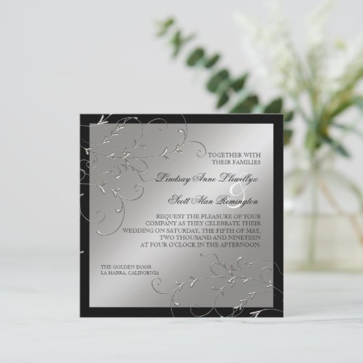 Zwart Stropdas Elegantie, Zilveren bruiloft uitnod Kaart (Staand voorkant)