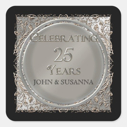 Zwart Stropdas elegantie, zilveren Jubileum Vierkante Sticker (Voorkant)